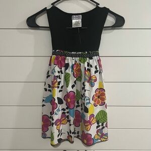 Charming Floral Butterfly Kids Dress - Black and Multicolor